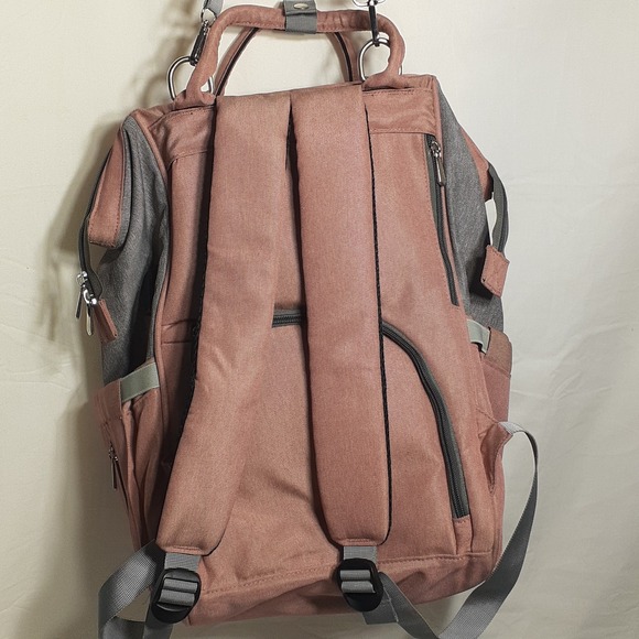 Upsimples Diaper Bag Pink Gray Backpack with‎ USB Charging Port Thermal Pockets - Picture 6 of 13
